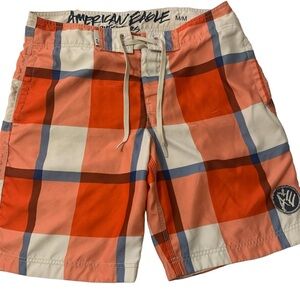 American Eagle Board Shorts Sz Med Orange Plaid